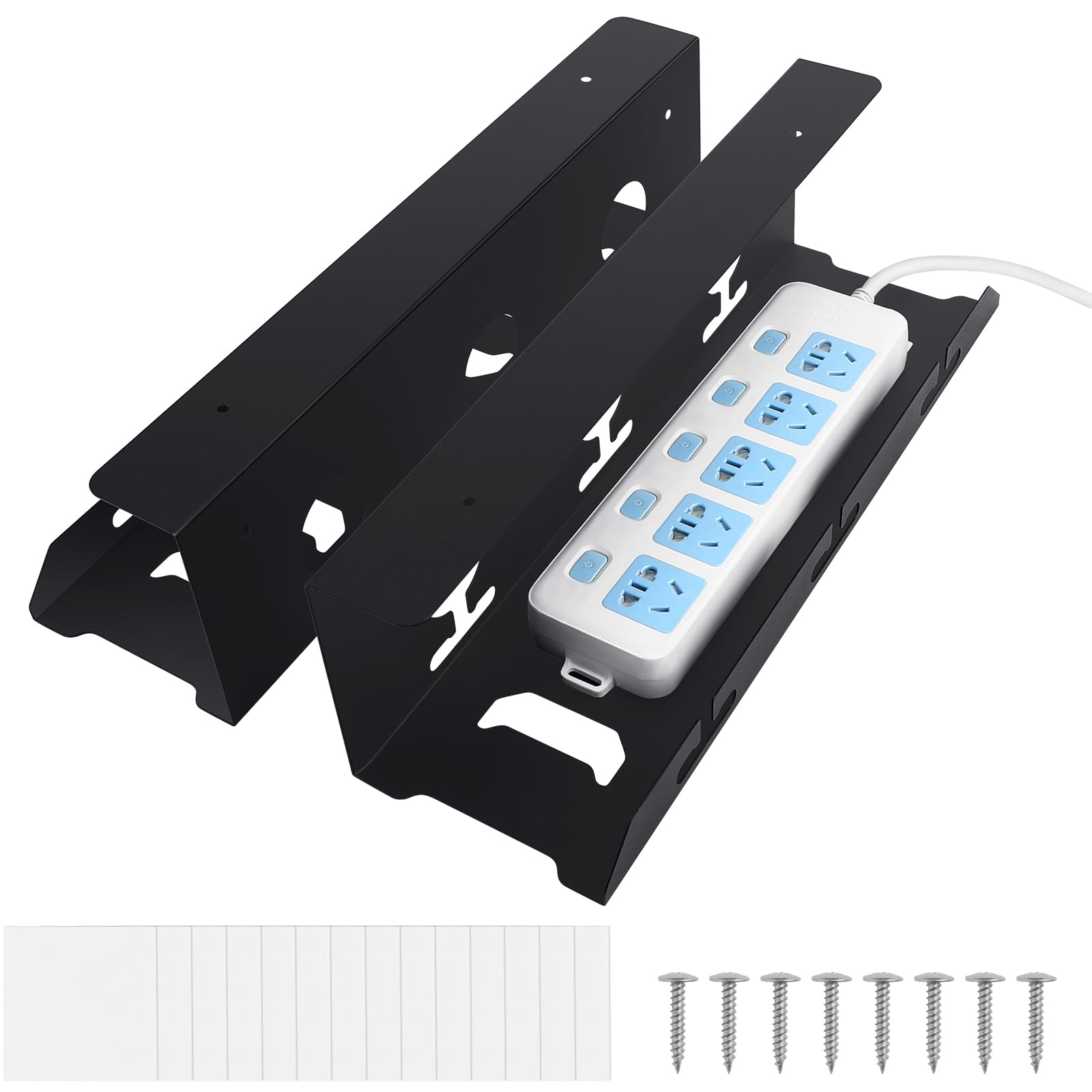 Bandeja Organizador Cables Escritorio, Juego de 2 Organizador de Cables sin Taladros, Cable Management Under Desk, Cable Management, Recoge Cables Mesa Escritorio, Estante para Ordenar Cables