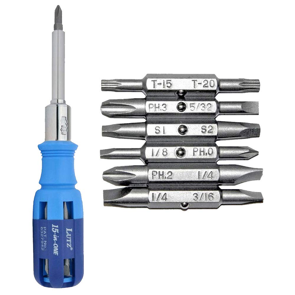 Lutz Tool 15 in 1 Ratchet Screwdriver: Ratchet Screwdriver with FindTape imprint (Blue)