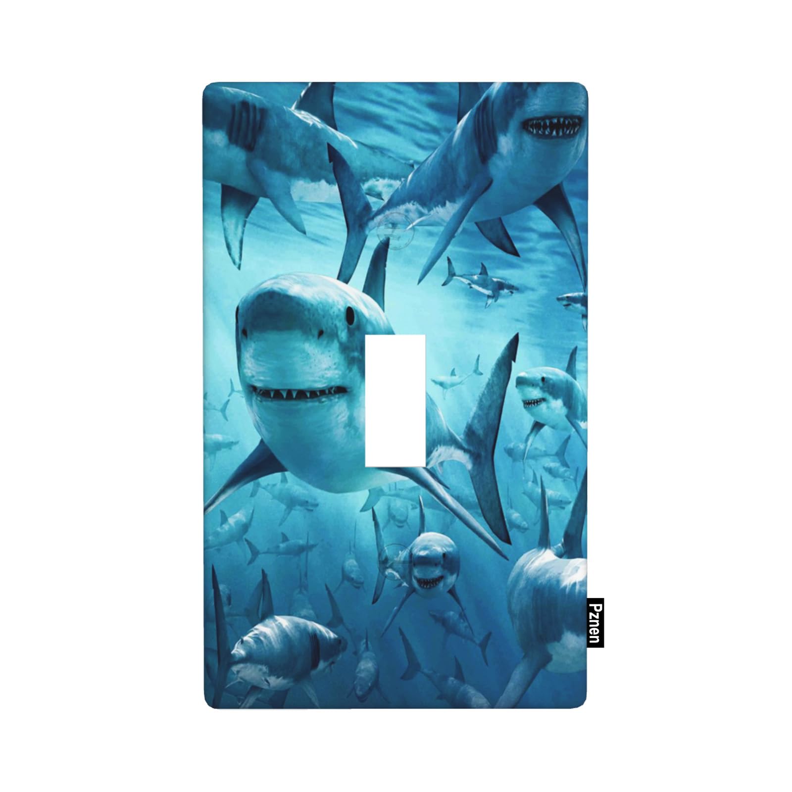 Pznen Shark Light Switch Cover Plates Underwater World Huge Shark Ocean Sea Single Toggle Wall Plate 1 Gang Lightswitch Cover Home Decorative Office