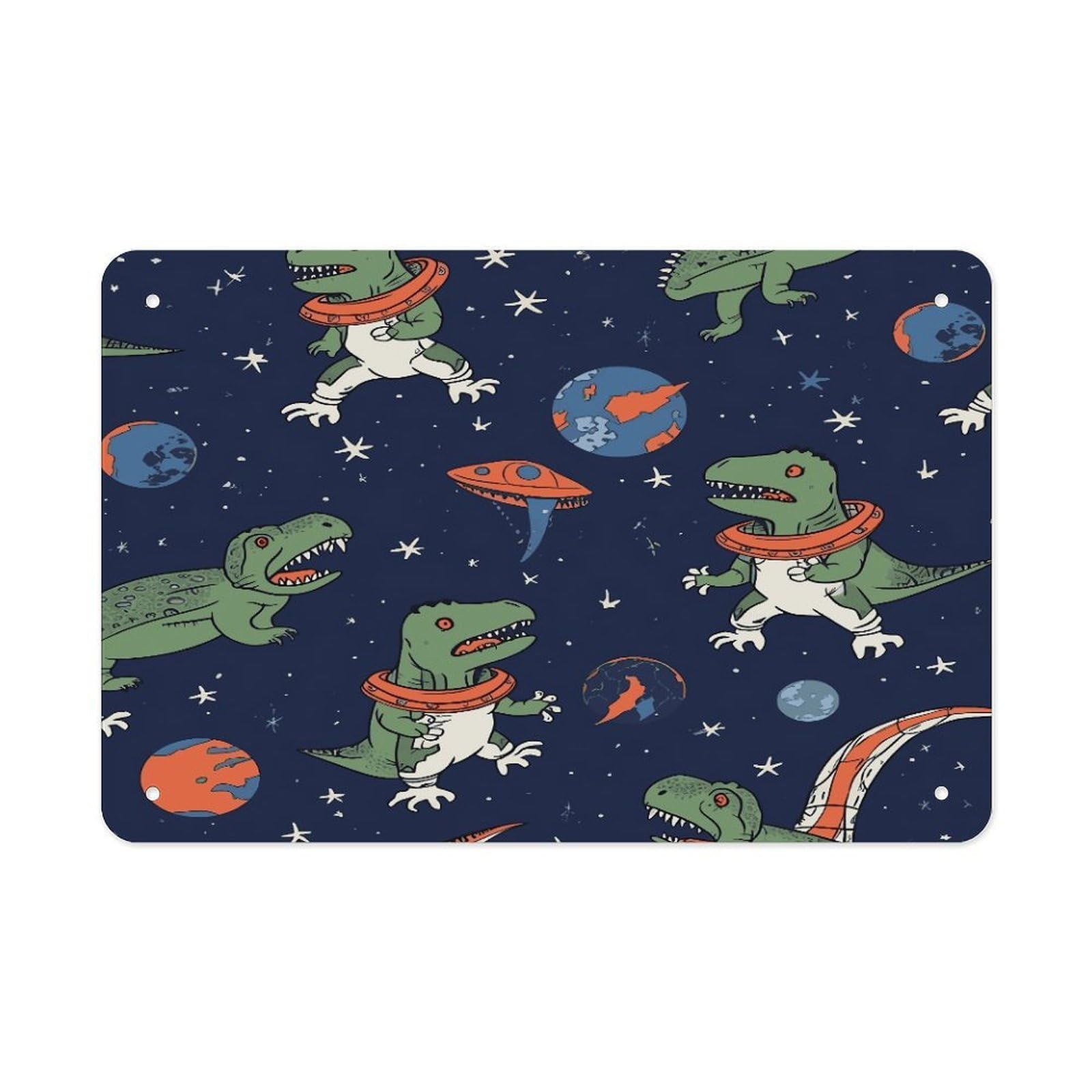 Fekiloot Style Funny Astronaut Dinosaur Rocket Metal Signs Wall Art Tin Sign