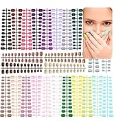 576 Pieces Kids Short False Nails, EBANKU Children Short Square Glossy Press on Nails with 120Pcs...