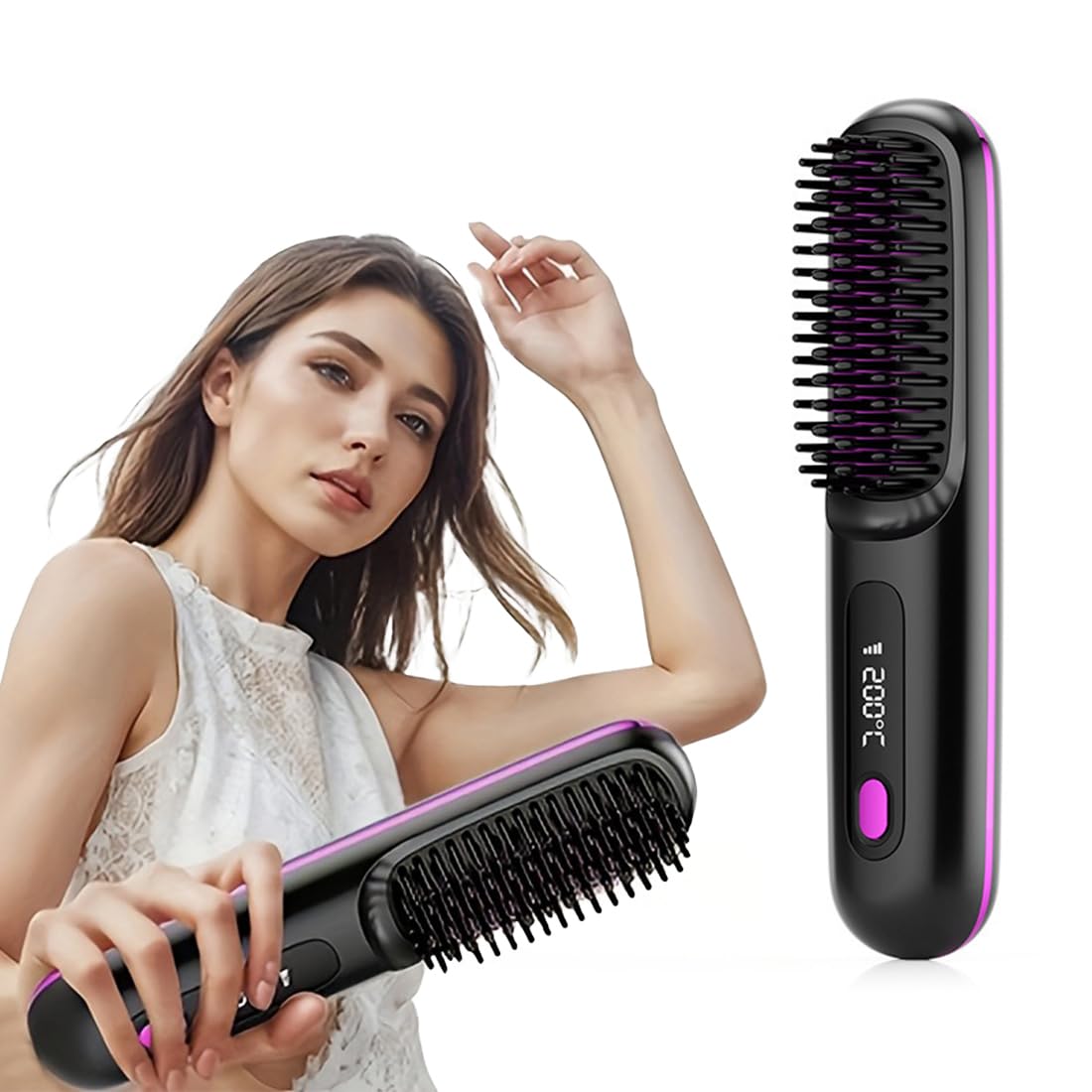 Stylingbürste für kurze Haare – Warmluftbürste mit Keramikbeschichtung, Anti-Scald Design, 3 Temperaturstufen, kompakt & tragbar für Volumen, Glätten & Locken