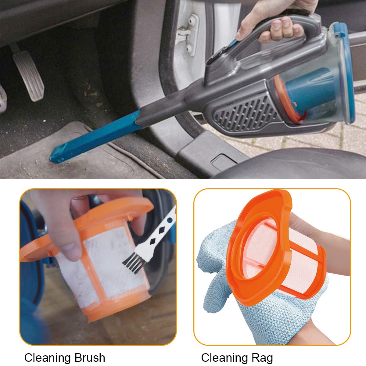 6 filtros BHHV320B para Black + Decker BHHV320B BHHV320J BHHV520BF BHHV520BFP BHHV520BT BHHV520JF Piezas de Repuesto para aspiradora de Mano inalámbrica con Cepillo de Limpieza