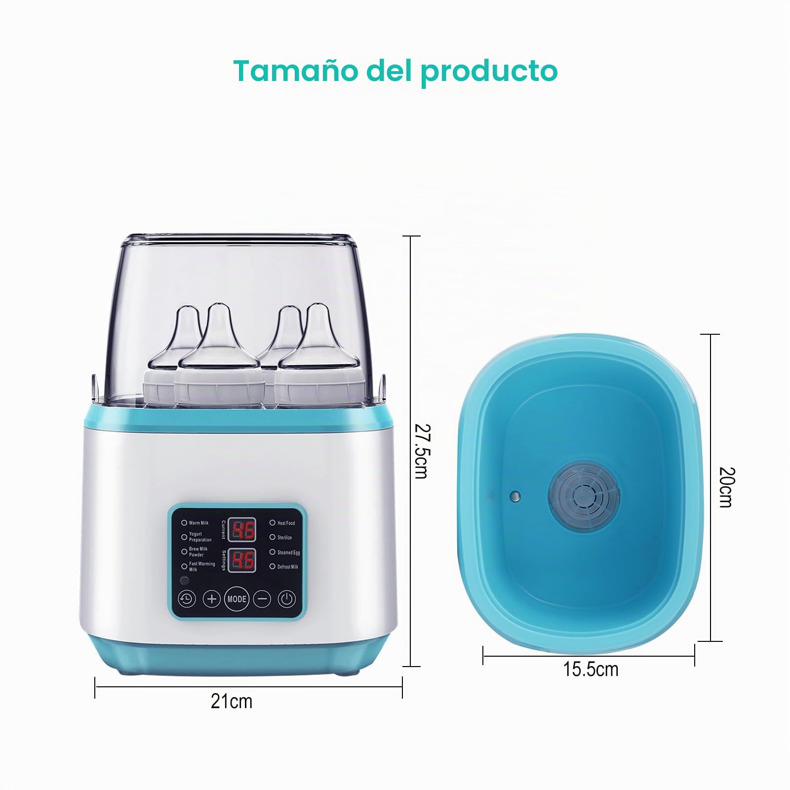 Calentador de biberón 8 en 1 para bebé, esterilizador de biberones, temperatura ajustable con pantalla LCD, para 4 biberones o frascos, apagado automático, con mando a distancia (azul)
