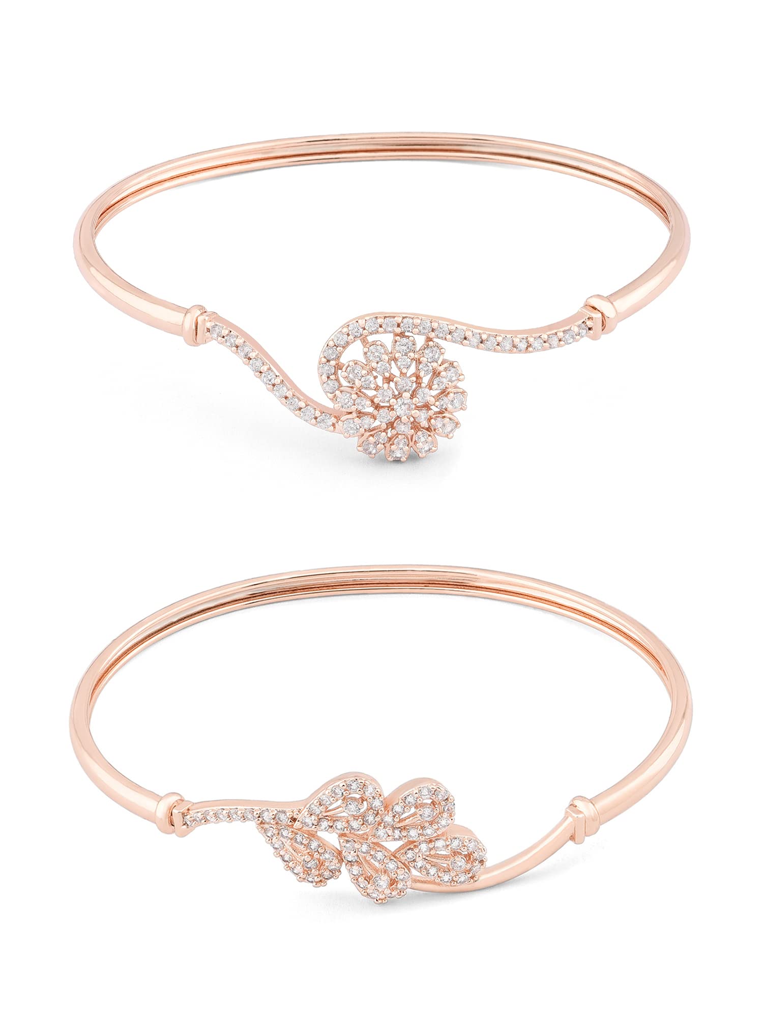 ZAVERI PEARLS Set of 2 Rose Gold Cubic Zirconia Contemporary Brass Kada Bracelets For Women-ZPFK13377 (B09XHN4GFS) Amazon Price History, Amazon Price Tracker