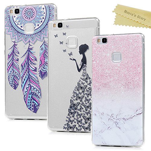 3x Funda Huawei P9 Lite, Funda Carcasa Silicona Gel Goma Flexible - Mavis's Diary Case Ultra Delgado TPU Cover Protectora para Huawei P9 Lite - Chica, campanas de viento, marmoleado