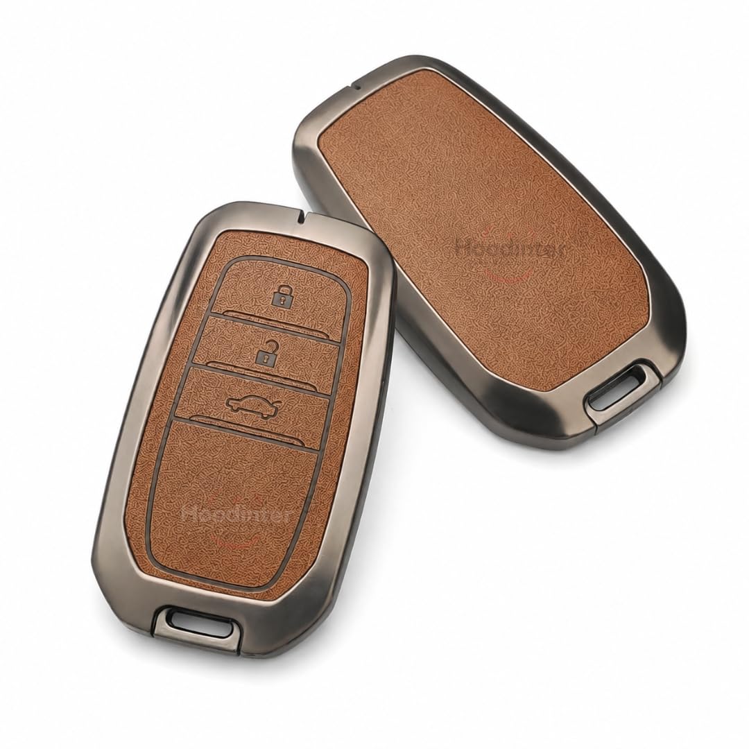 Metal Leather Car Key Cover Compatible with Toyota Fortuner, Fortuner Legender, Innova Hycross ZX (2016-2026) | Premium Key Case | Anti-Scratch | 3 Button Smart Key - Brown-image-7
