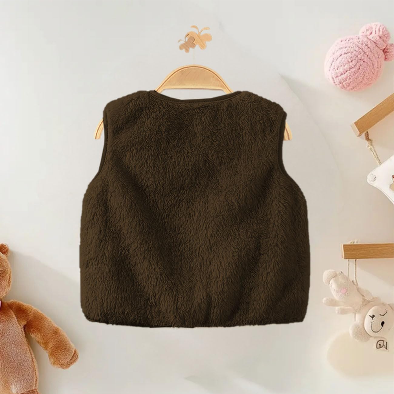 Lindo Bebé Niño Chaleco, Baby Chalecos de Felpa Doble Cara Sin Mangas con Botones a Presión, Bebé Cálido Chaqueta para Otoño, Invierno, Chaqueta Unisex con Bolsillos, Caqui/Marrón, 1-7 Años.