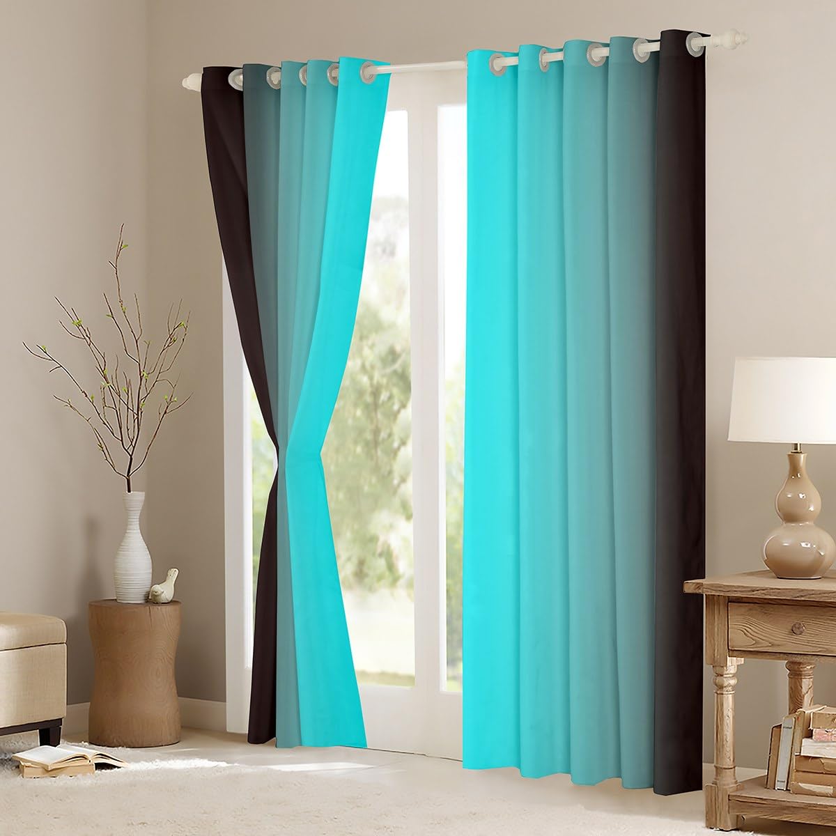 Homemissing Blue and Black Darkening Drapes Gradient Style Curtains for Bedroom Living Room For Kids Women Men Ombre 30%-50% Blackout Curtains Geometric Window Treatments W46*L54 - Image 3