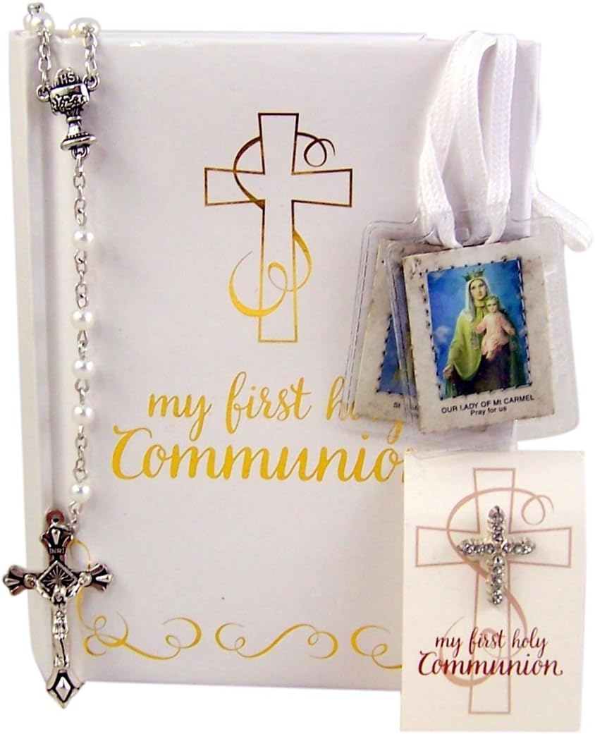 Creative Brands Faithworks-Abundant Grace First Communion Gift Set, 5-Piece, Girl, White,gold