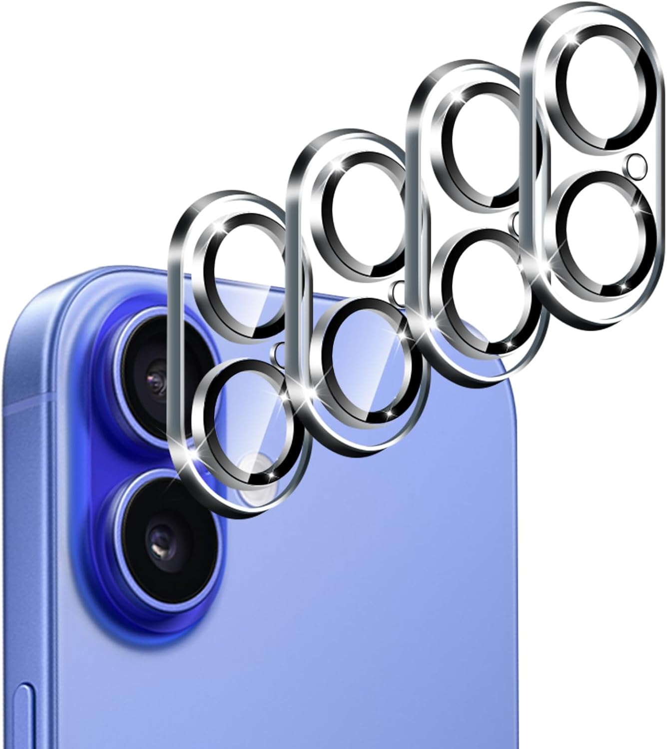 ivoler 4-Pack Camera Lens Protector for iPhone 17 6.3"/ iPhone 16 6.1”/16 Plus 6.7” Screen Protector Tempered Glass [Case Friendly][New Rersion],Scratch-Resistant,Clear+Black Circle