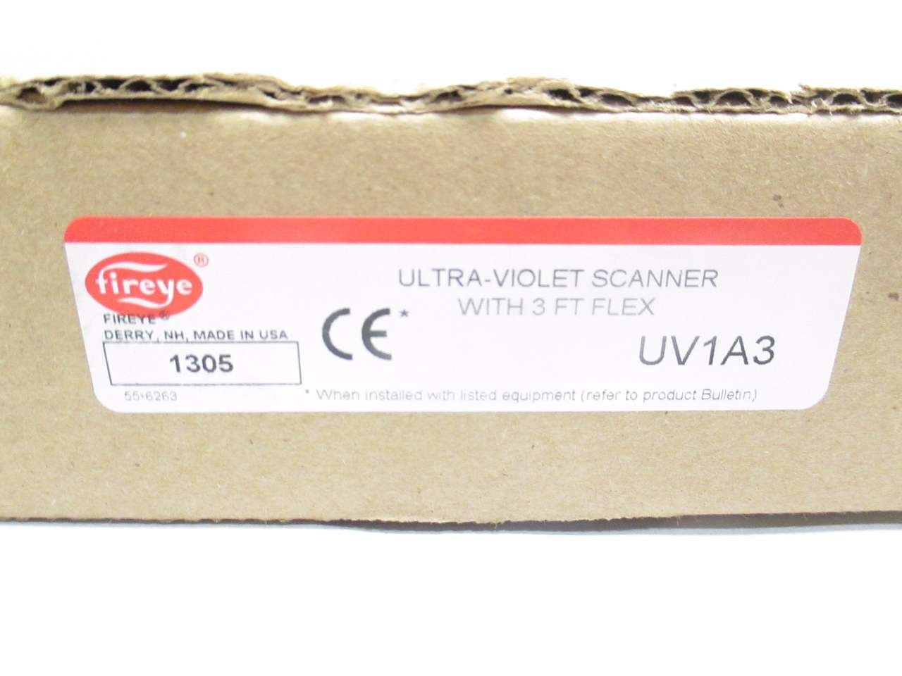 NEW FIREYE UV1A3 ULTRA-VIOLET FLAME SCANNER SENSOR W/ 3FT FLEX CABLE D499277