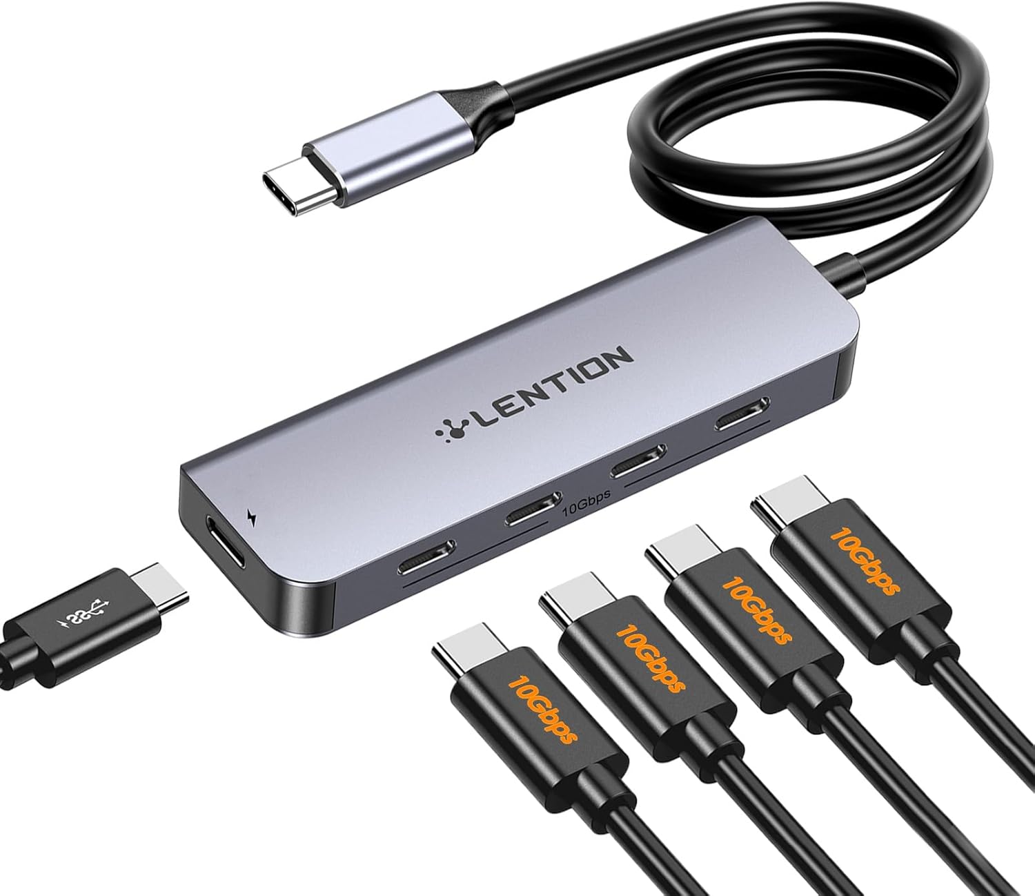 LENTION 4-Port USB C Hub with Long Cable 2FT, USB C Hub Multiport Adapter 4 x Type C 3.2 10Gbps, 100W PD Charging USBC Splitter, Compatible with 2025-2018 MacBook Pro/Air, 2026 MacBook Neo and More