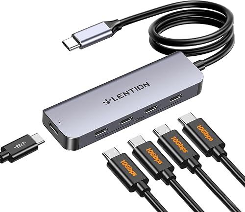 LENTION Hub USB C de 4 puertos con cable largo de 2 pies, adaptador multipuerto USB C Hub 4 x tipo C 3.2 10Gbps, divisor USBC de carga PD de 100 W,