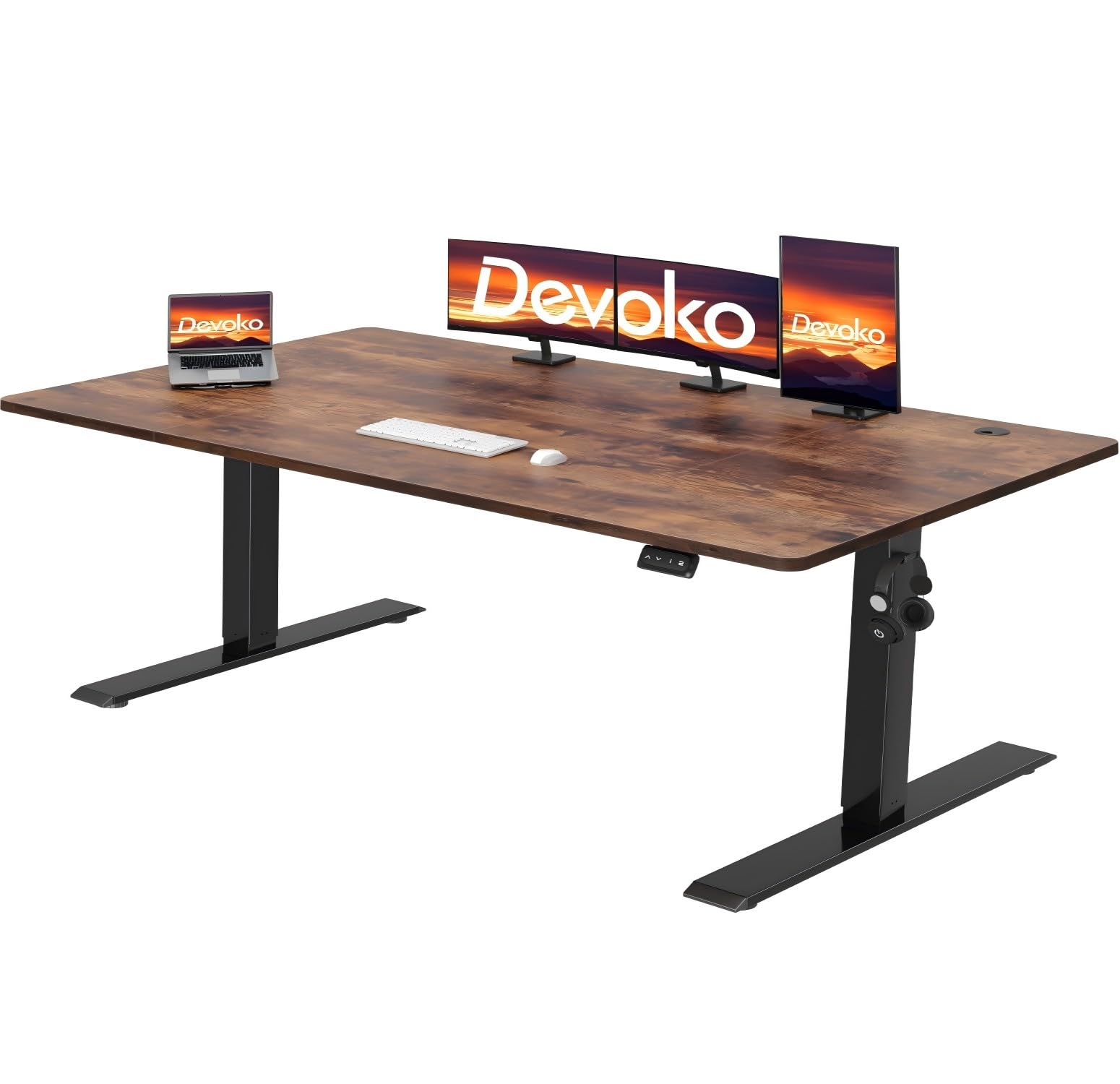 Devoko Electric Standing Desk 180x80 cm, Height Adjustable Desk Ergonomic Stand up Table with 2 Memory Preset, Rustic Brown