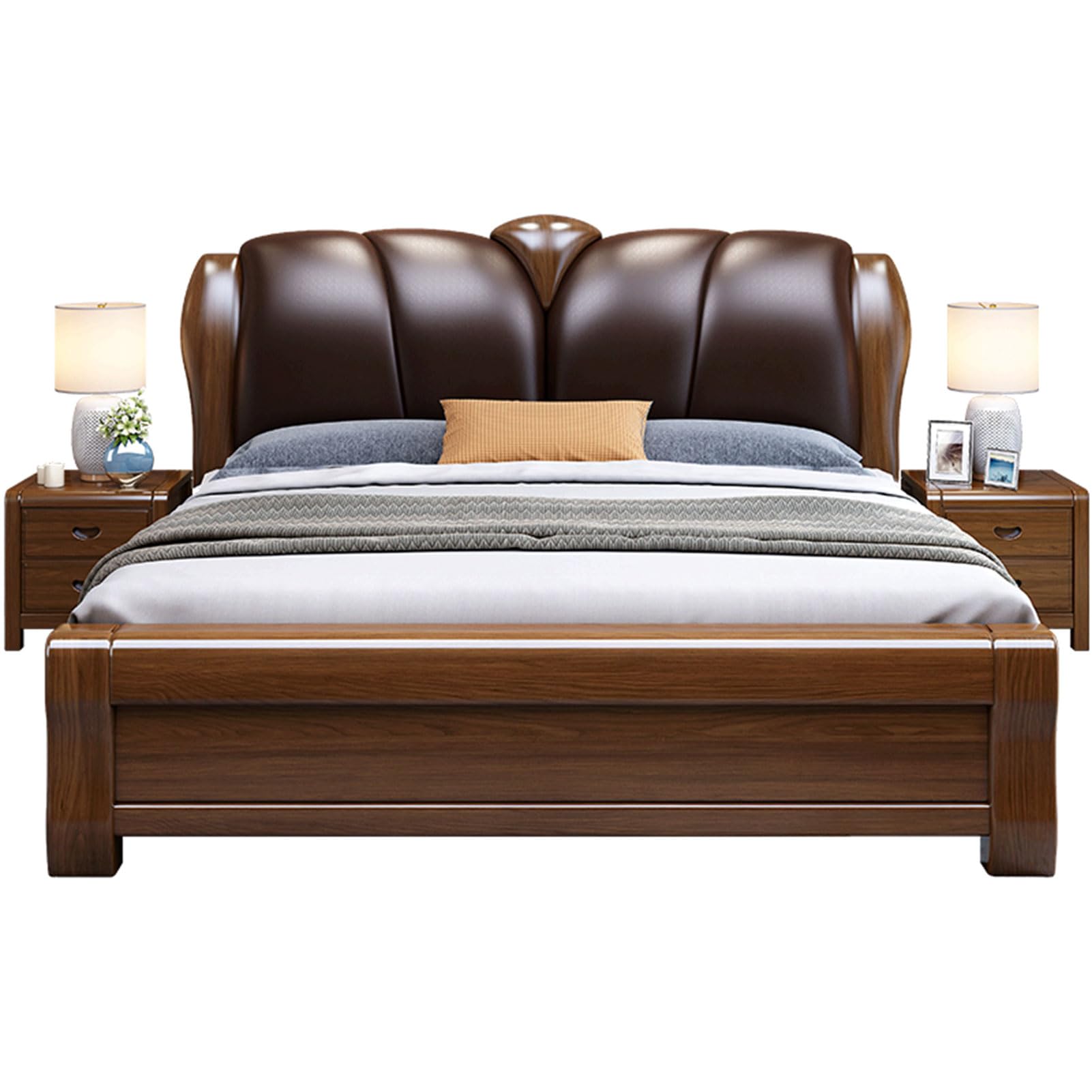 Modern King Size Genuine Leather Wood Bed Upholstered Platform Bed Frame with Storage Headboard and Lift Up Storage