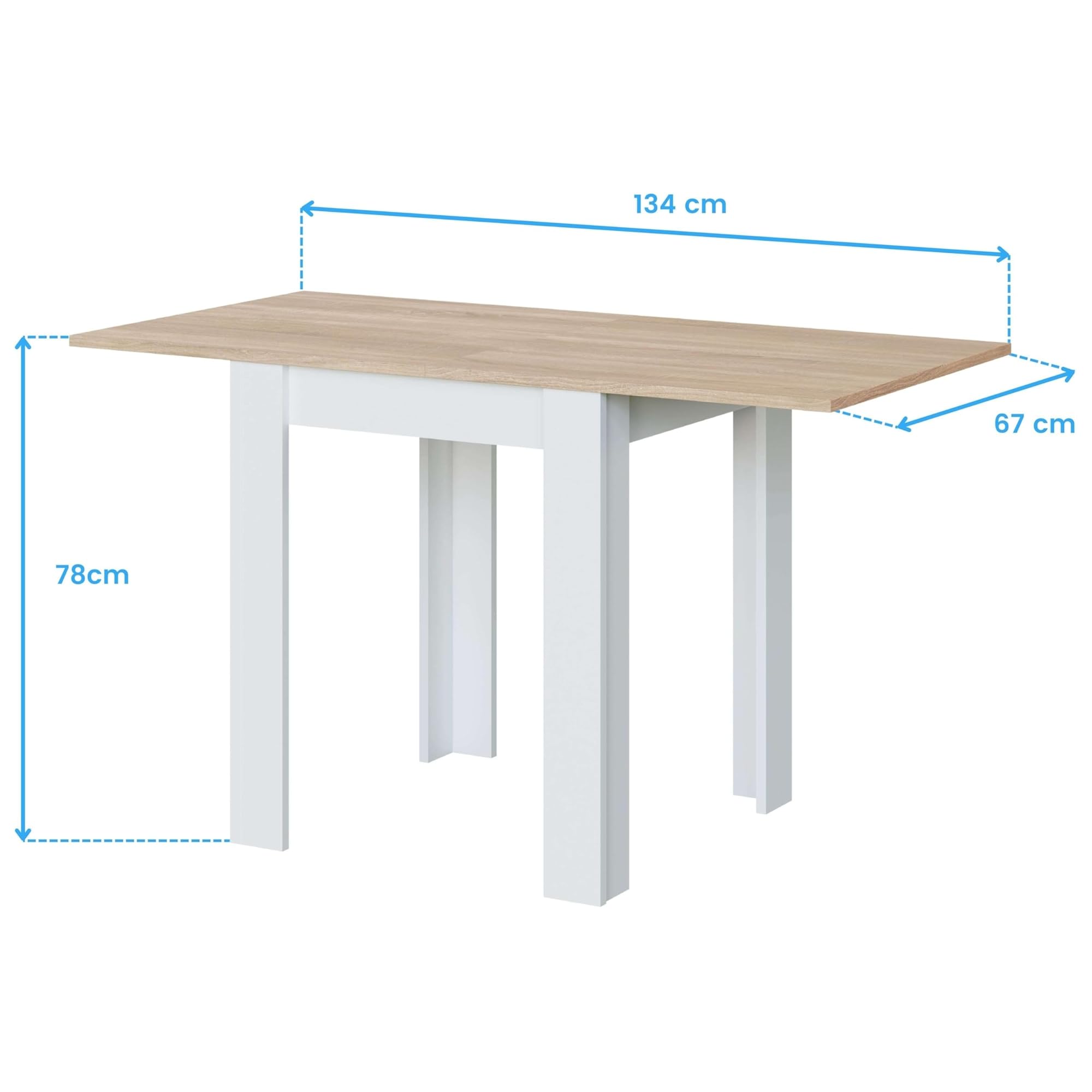 Habitdesign – Mesa Auxiliar Extensible para Cocina, Color Blanco Artik y Roble Canadian, 67–134x67x79 cm – Modelo Livre