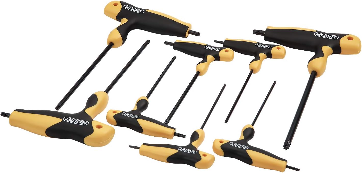 MOUNT 9PCS T-Handle Torx Key Set, Professional Star Key Wrenches with Ergonomic Handle, Cr-V Alloy Steel, Portable Driver for Maintenance and Repair