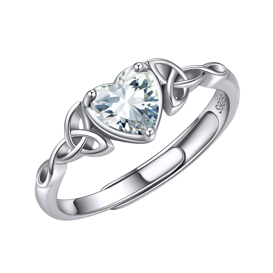 ChicSilver Anillo Celta Mujer Plata con Piedra Corazón de Colores Anillo Ajustable Fino Irlandés Plata de Ley 925 de Buena Suerte para Parejas Piedras de Nacimiento de Cumpleaños