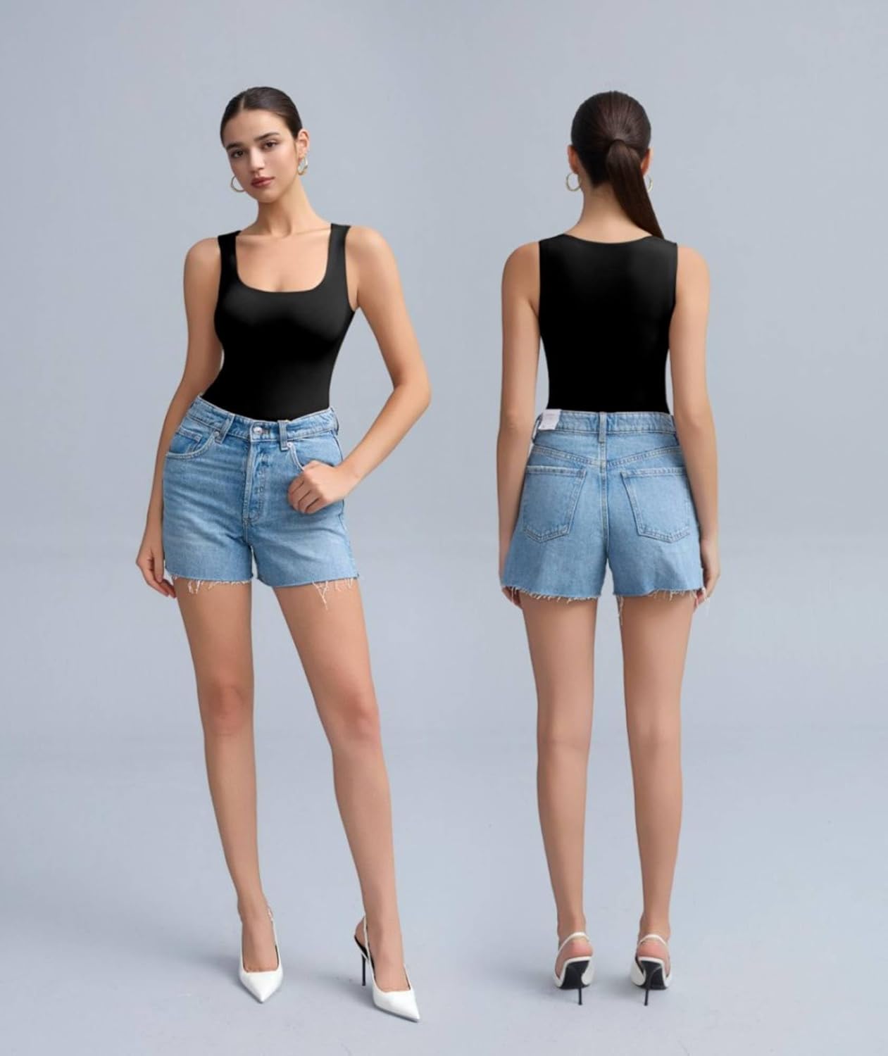 Women's Tank Top Bodysuit - Sexy Sleeveless Square Neck Thong Body Suit Basic Layering Top Daily Outfits Sleek - Image 4