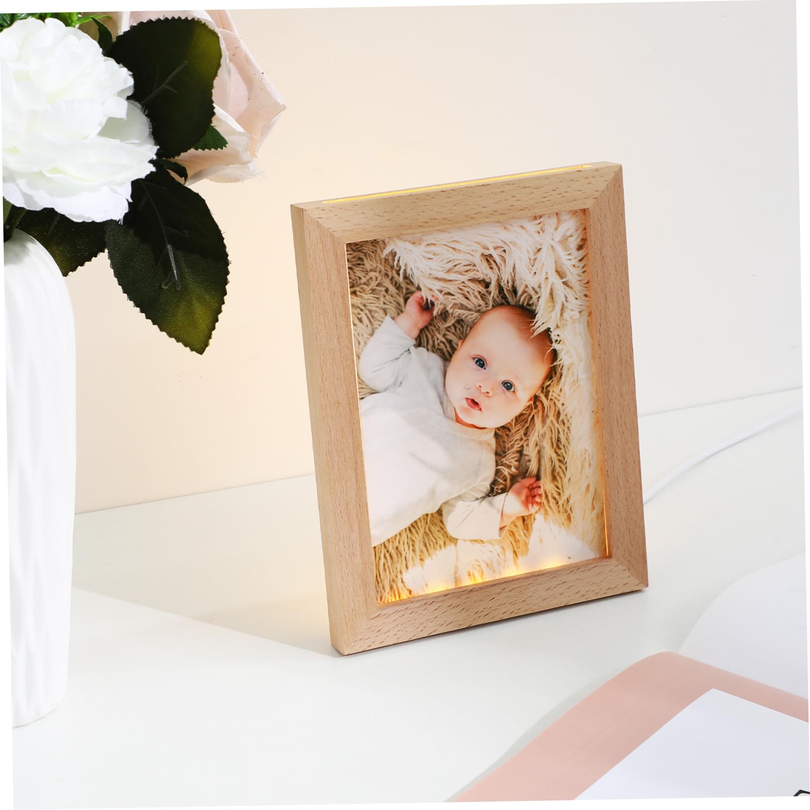 Cornice portafoto in legno chiaro Ceruse, 12 x 15 cm, cornice contemporanea completa di acrilico UV, supporto in pannello di schiuma e accessori per appendere