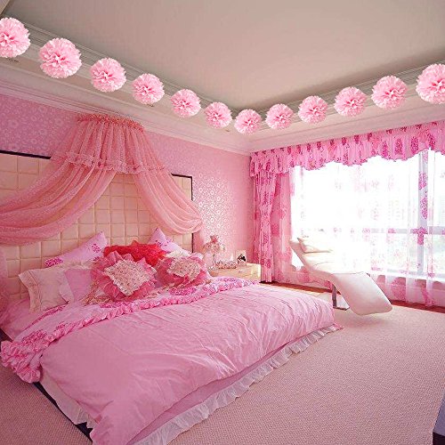 10Pcs Tissue Hanging Paper Pom-Poms Flower Ball Wedding Party Outdoor Decoration, Hmxpls Premium Tissue Paper Pom Pom Flowers Craft Kit(Pink) #TOP3