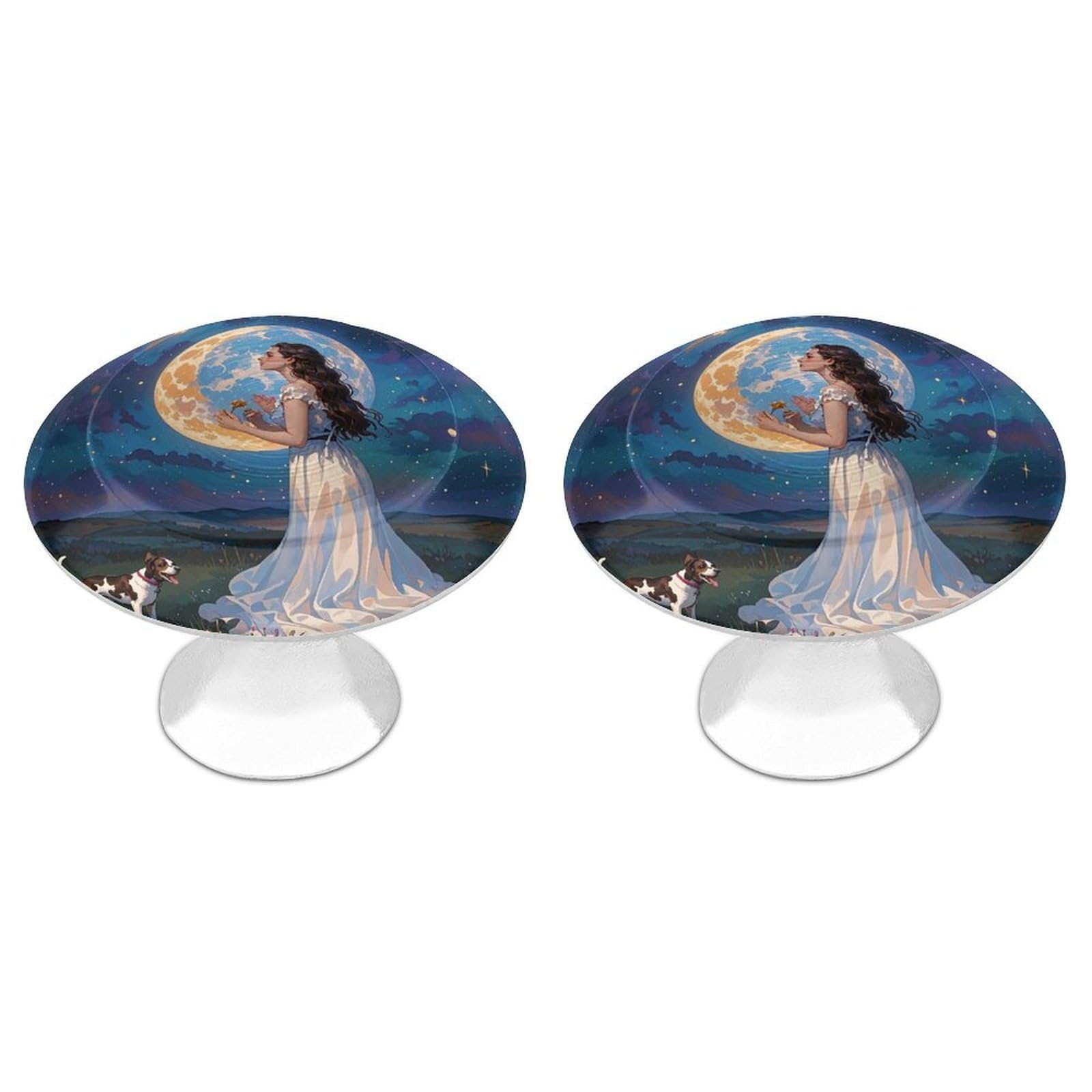 QMNLKH Friendship Under The Giant Moon Cabinet Knobs for Home, Round Drawer Pulls for Kitchen, Personalized Cupboard Handles with Screw, Fashion Dresser Knobs for Office, Drawer Handles, 2 Packs