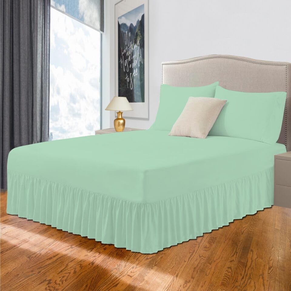 Easy Care Plain Dyed Polycotton Valance Sheet Super Soft Shrinkage Fade Resistant Frilled Valance Bed Skirts Extra Deep Fitted Valance Bed Sheets (Mint, Single)