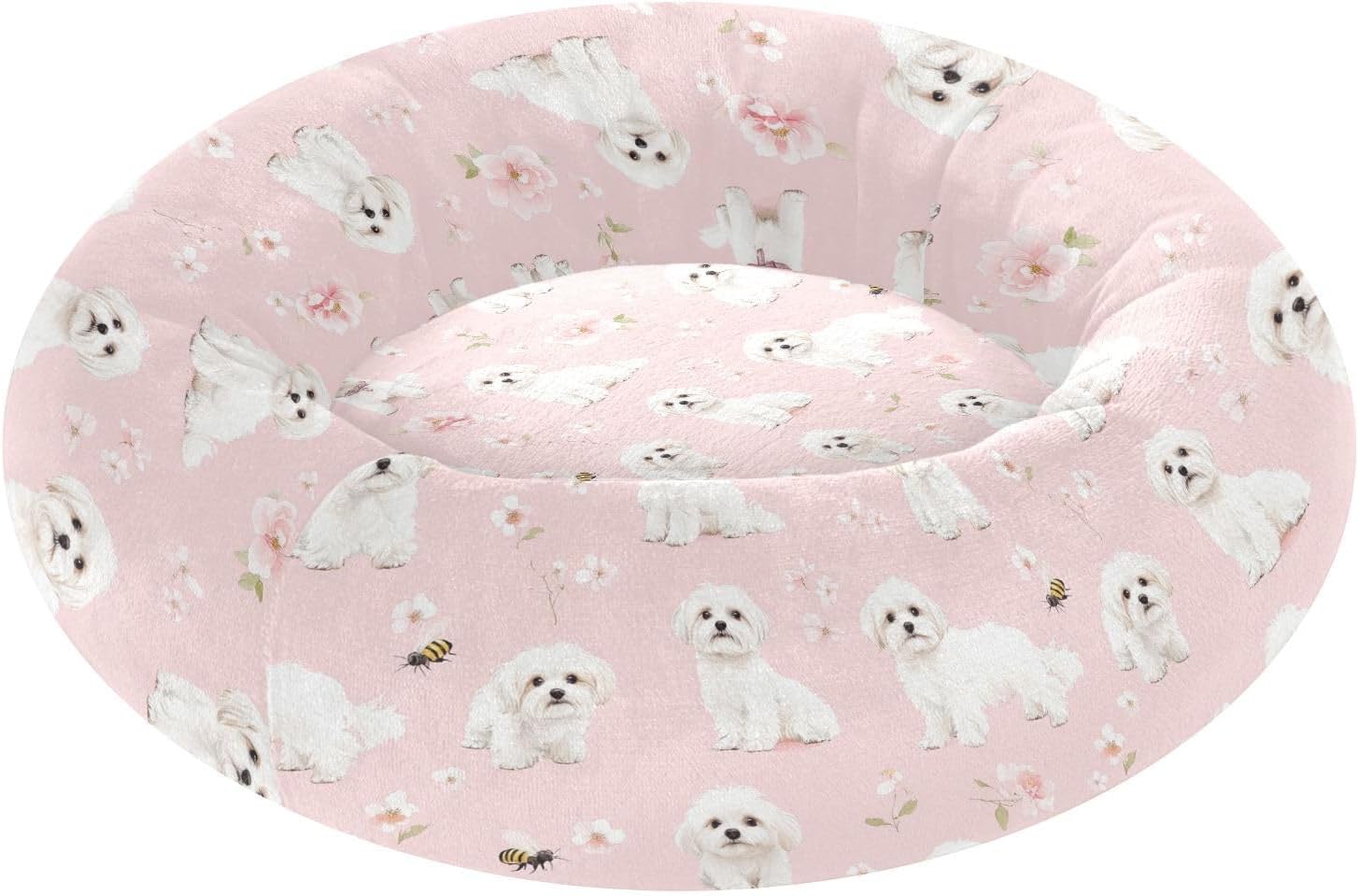 Pet Dog Bed Removable & Washable Fluffy Dog Pillow Bed for Extra Small Size Pets Sleeping M Cute Maltese Dogs Blush
