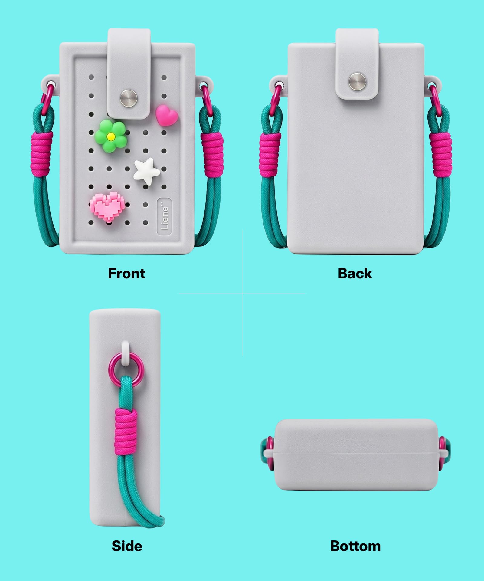 Liene Pearl N200 Pro Geschenk-Set – Tragbarer Mini-Fotodrucker mit Farbsublimation, inkl. DIY Silikon-Umhängetasche in Grau & passendem Zubehör, Bluetooth, 300 dpi, Sofortbilddrucker für iPhone/Androi