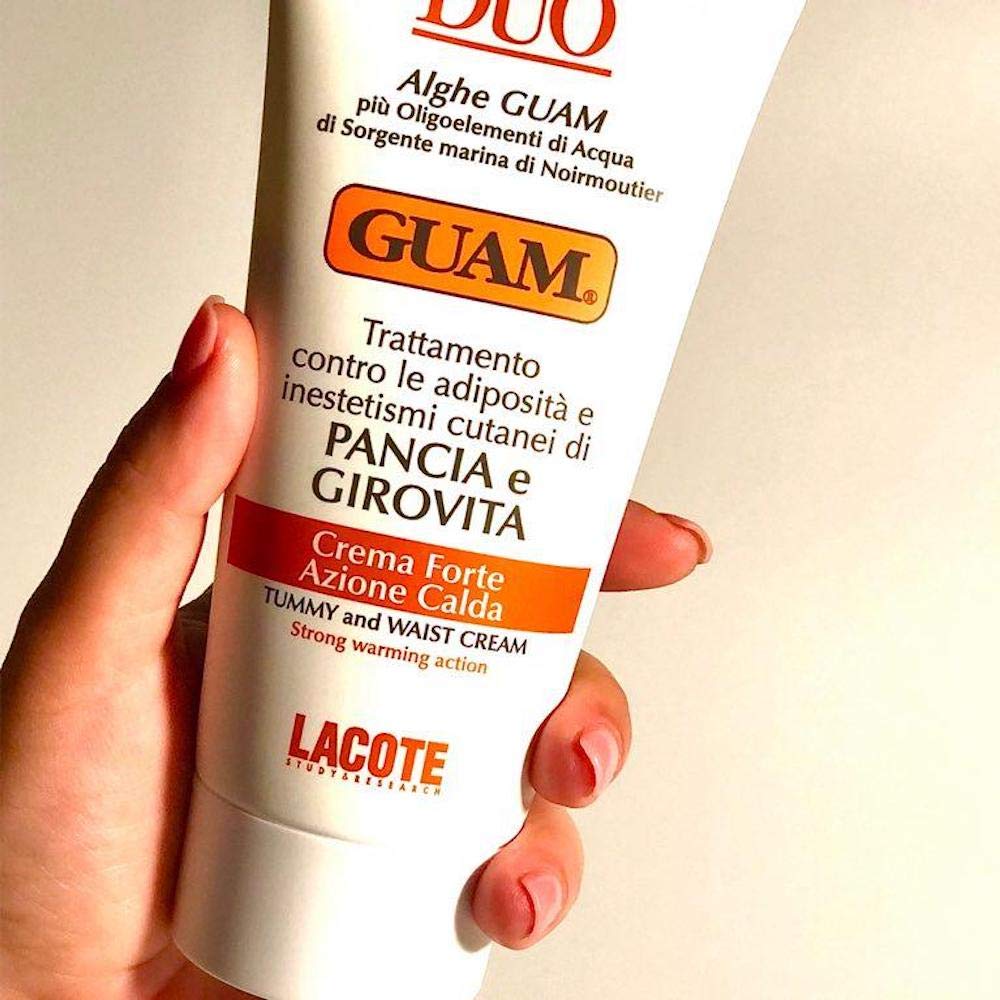 Guam, Duo krem do brzucha i talii, silny krem na gorąco, do leczenia otyłości i zanieczyszczeń skóry, wyprodukowano we Włoszech, opakowanie 150 ml