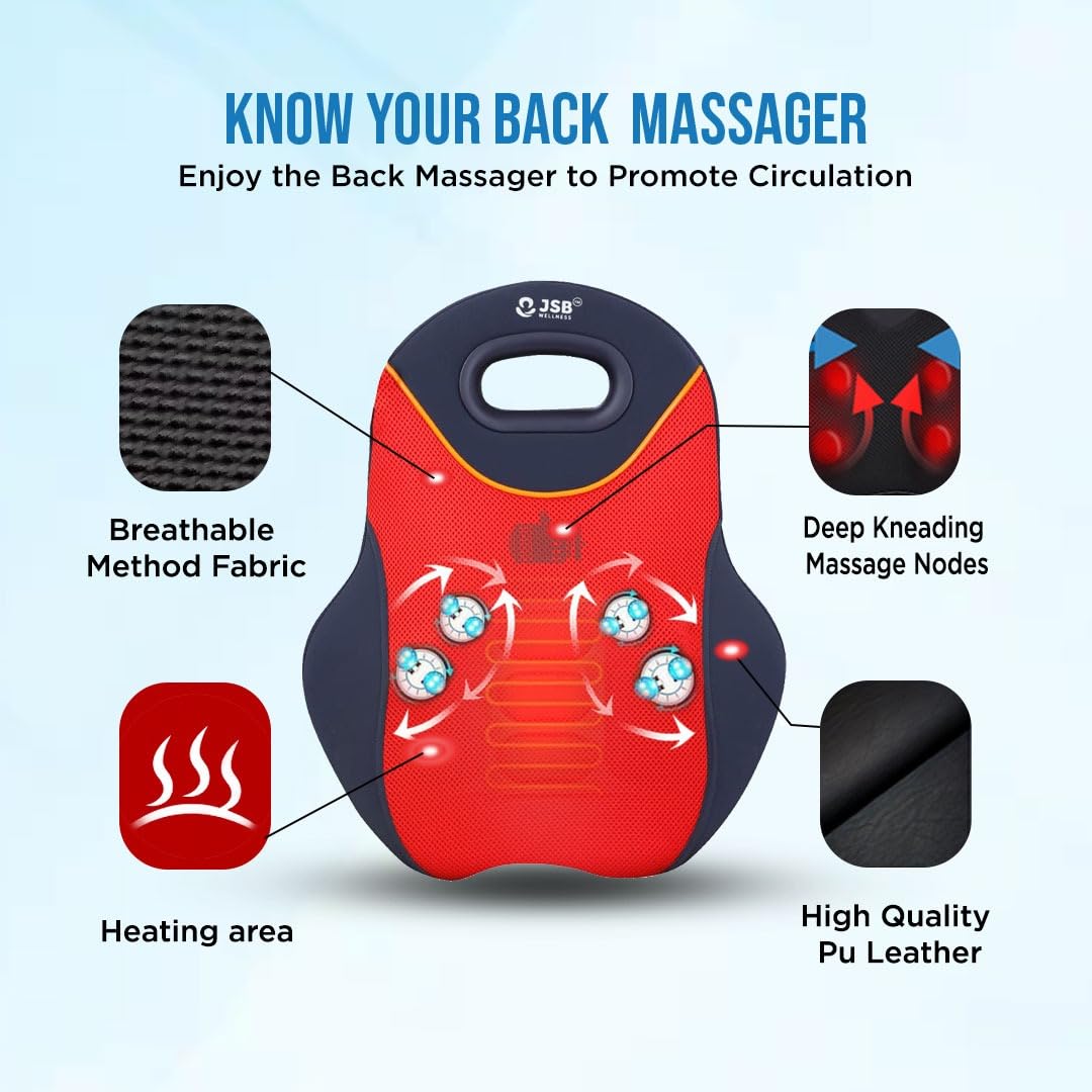 JSB HF74 Back Massager for Chair Wireless Rechargeable with Kneading & Heat (Red Blue) 1