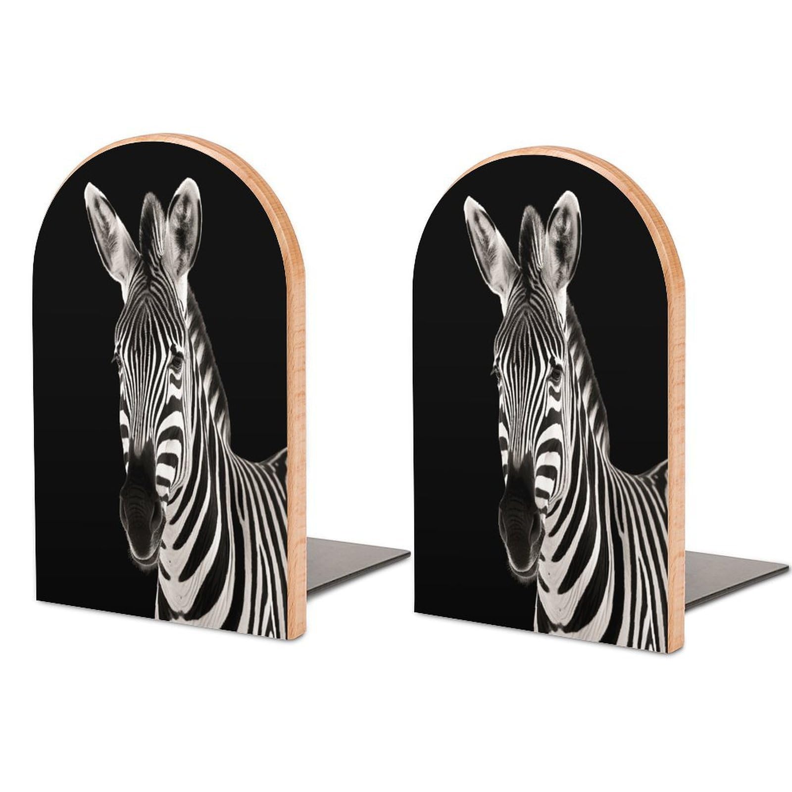 Zebra Book Ends Wood Non-Skid Bookend for Shelves Heavy Duty Bookends with Metal Base Decorative Books Stopper Desk Organizers Book Dividers for Office Home 1 Pair