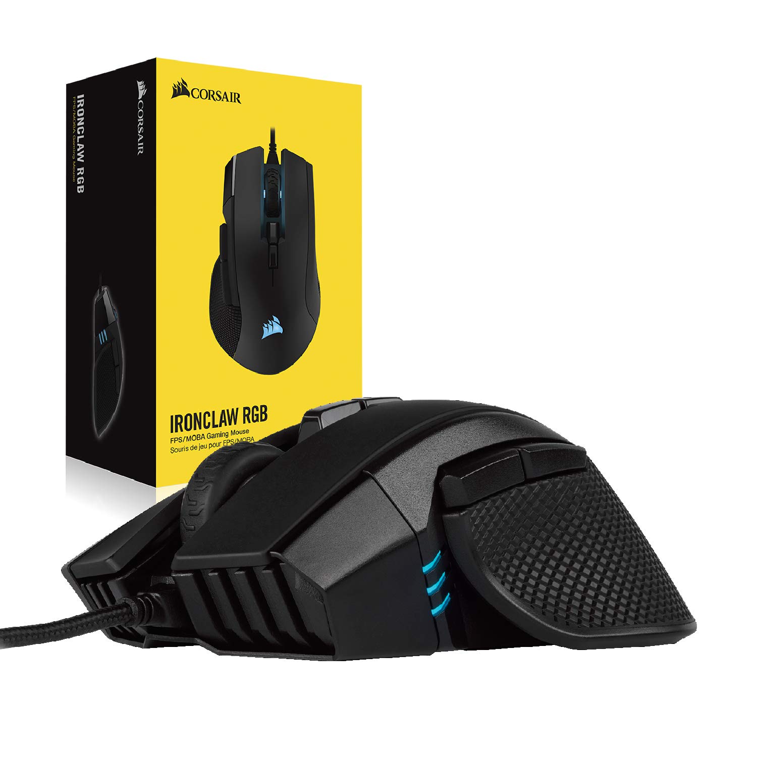 Corsair IRONCLAW RGB con Cable FPS/MOBA Ratón para Juegos - Negro | 18.000 DPI, 7 Teclas Programables, Diseñado para Manos Grandes, Compatible con iCUE, PC, Mac, PS5, PS4, Xbox