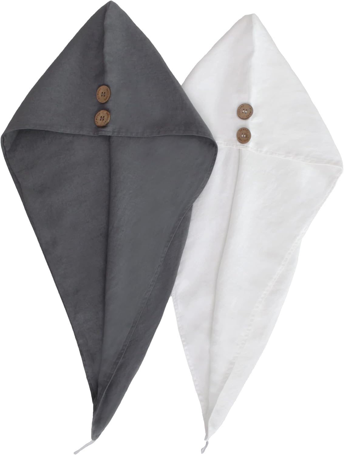 S VICTORY SYMBOL 100% French Pure Linen 2 Pack (Charcoal Grey + White) Hair Wrap Towel for Drying Your Hair Super Absorbent Quick Dry Hair Stone-Washed Sustainable Original Linen Hair Turban