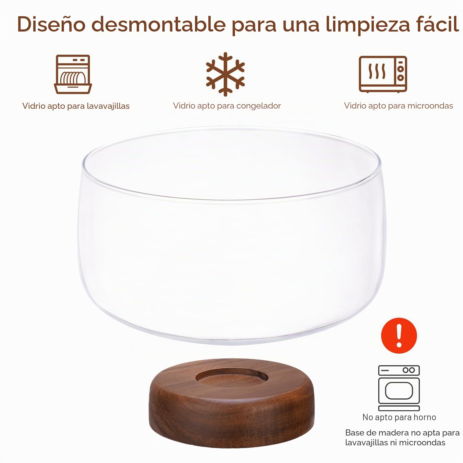 NiHome Cuenco de vidrio de 3,487.0 g con base de madera