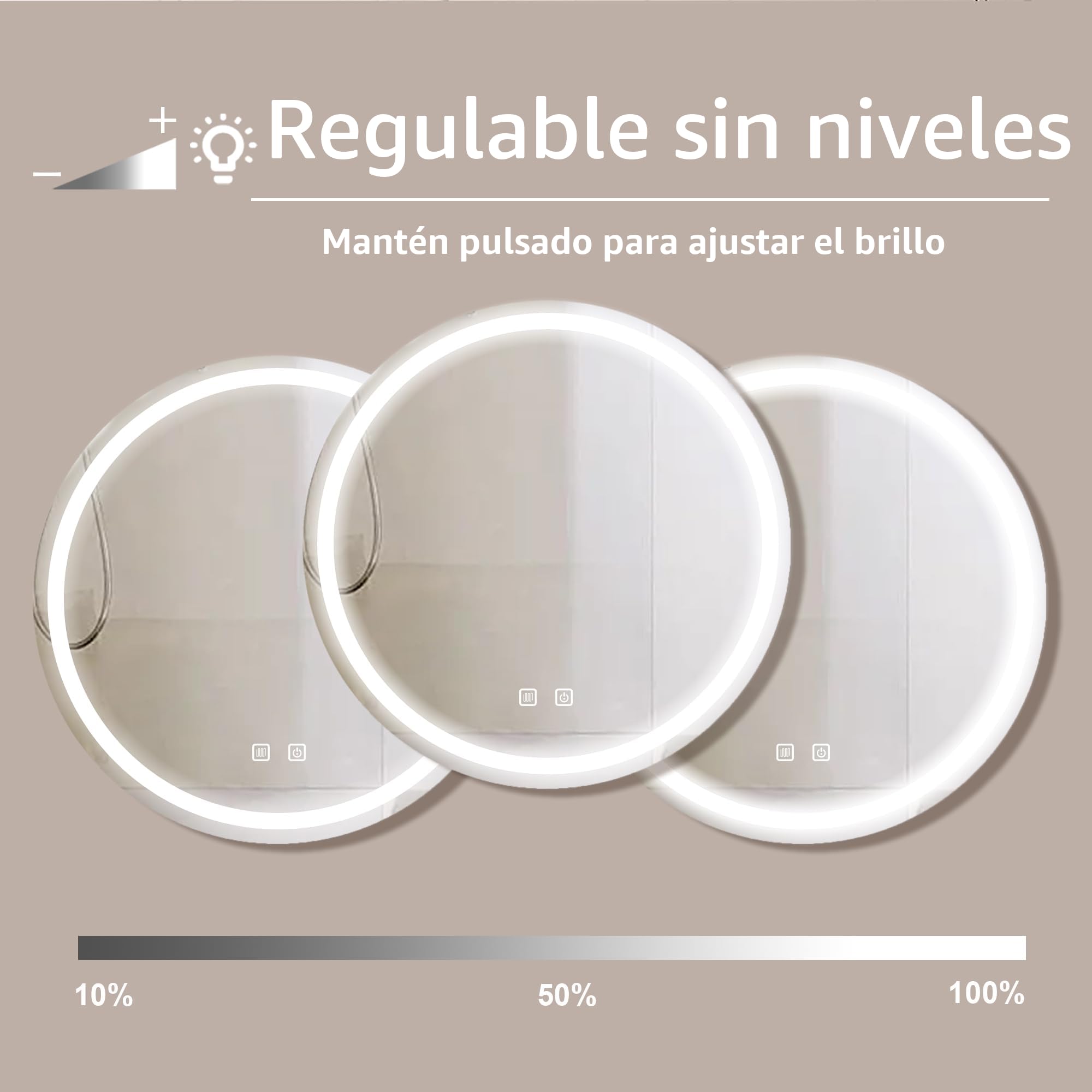 Espejo de Baño LED con Iluminación,Espejo Redondo con Iluminación,Espejo de Pared para Baño,3 Colores de Luz Regulables,Espejo de Baño con Interruptor Táctil y Antivaho,3000K-10000K (60cm)