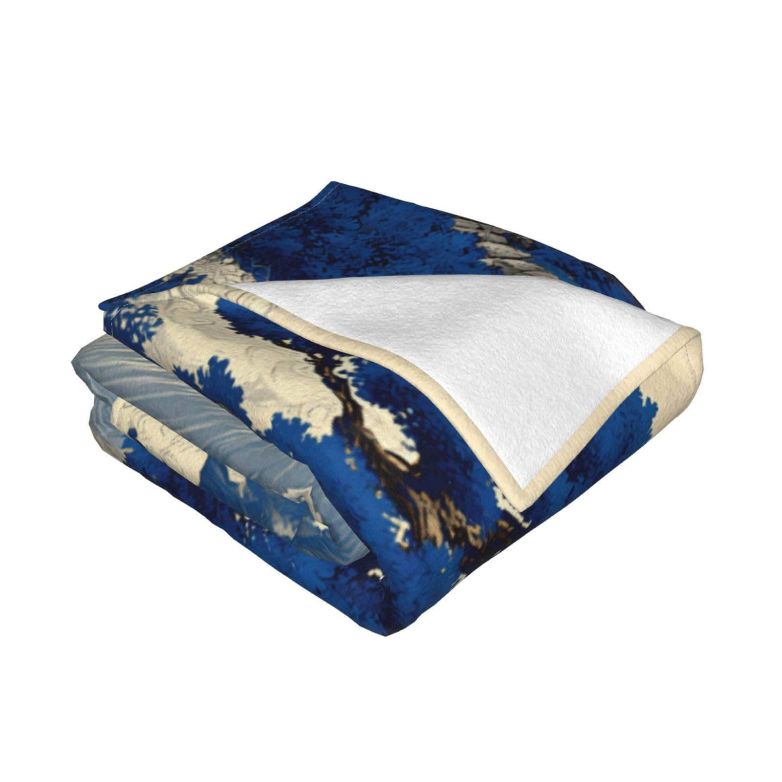 Manta de viaje portátil de 80 x 60 pulgadas, suave, resistente a las arrugas, plegable, exquisito estampado de bosque azul