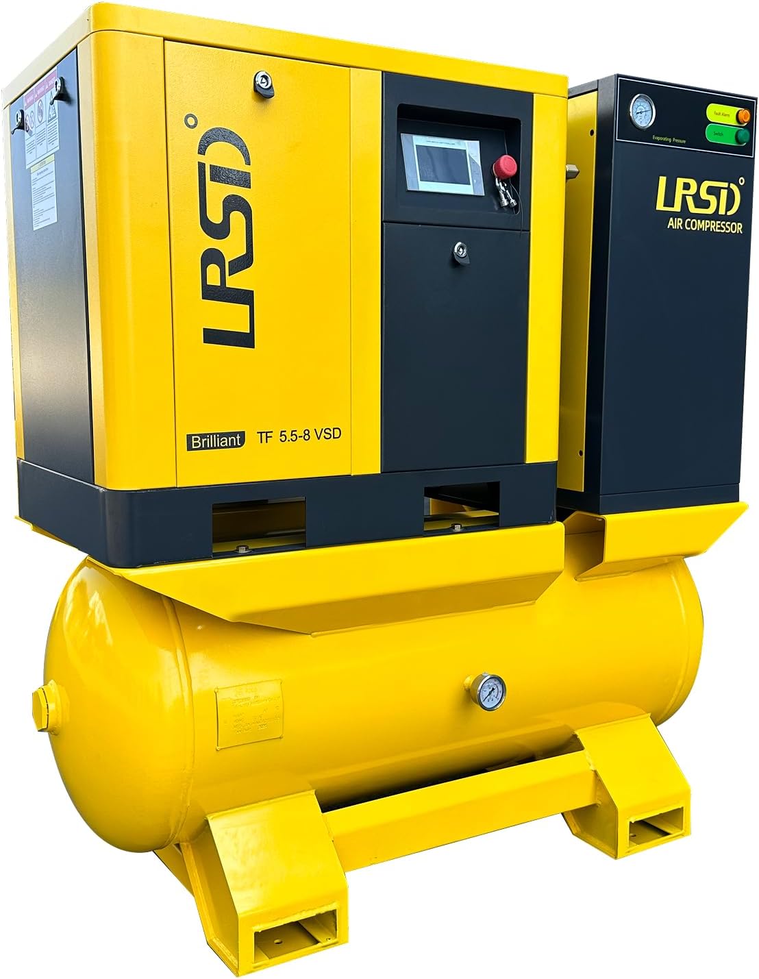 4-in-1 Variable Frequency Rotary Screw Air Compressor 5.5KW 7.5HP 230V 3Ph 29CFM, Screw Air Compressor with Dryer, Air Tank & Filter for Workshop & Factory TF5.5-8