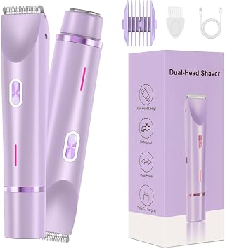 Bikini Trimmer for Women,2 in 1 Dual Head Bikini Shaver & Body Shaver,Cordless & Waterproof Electric Bikini Trimmer for Women, Painless Hair Removal with Silky Glow Finish,Purple8