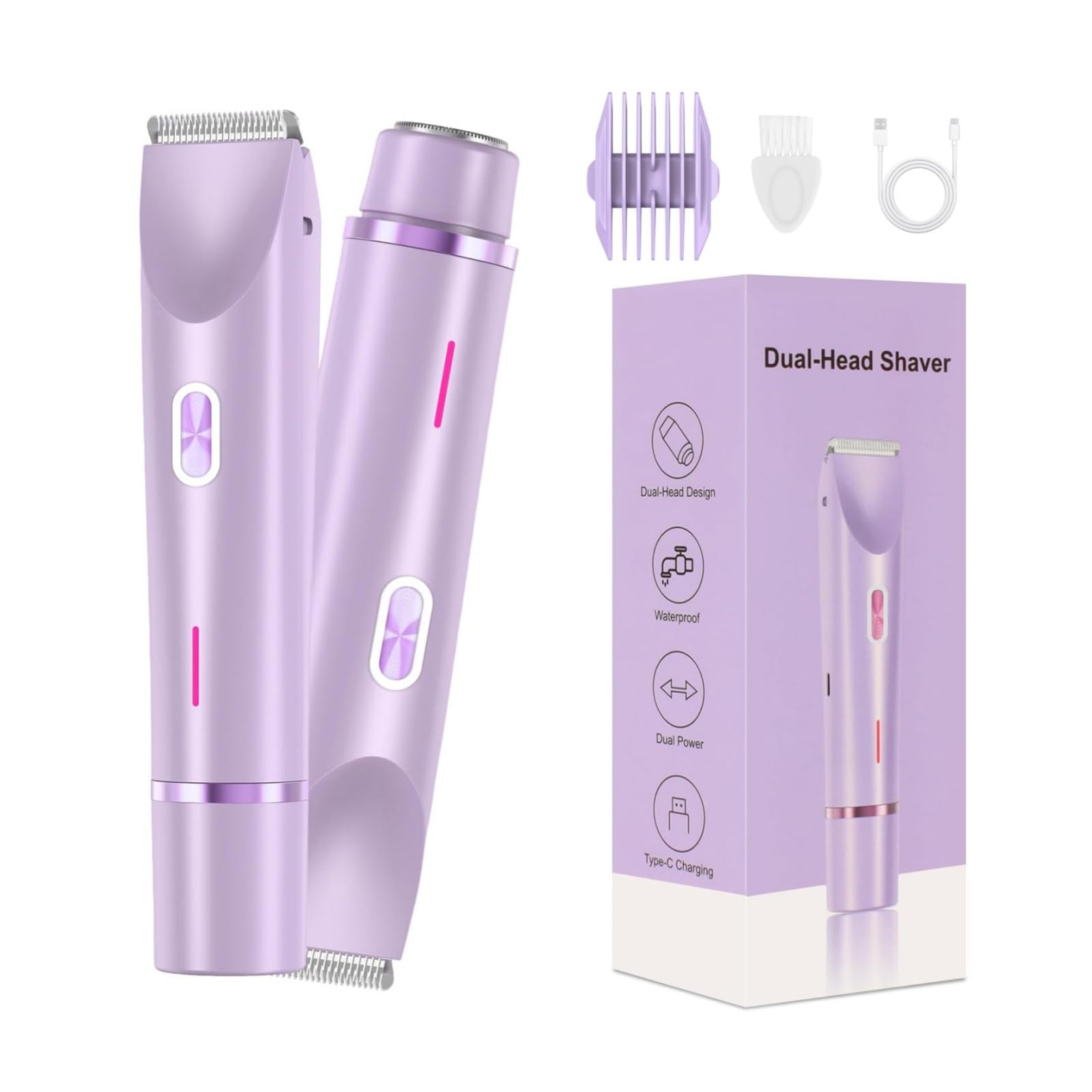 Rasoio per bikini da donna, 2 in 1, a doppia testa, rasoio e rasoio per il corpo, senza fili e impermeabile, rasoio elettrico per bikini, per donne, rimozione dei peli indolore con finitura setosa