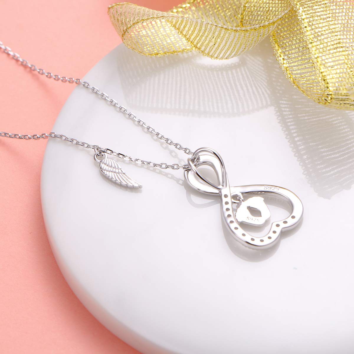 DAOCHONG Collar de plata de ley 925 con diseño de alas de ángel, huella de corazón infinito, collar de mamá de ángel, para pérdida de niños, embarazo, aborto espontáneo, joyería conmemorativa de