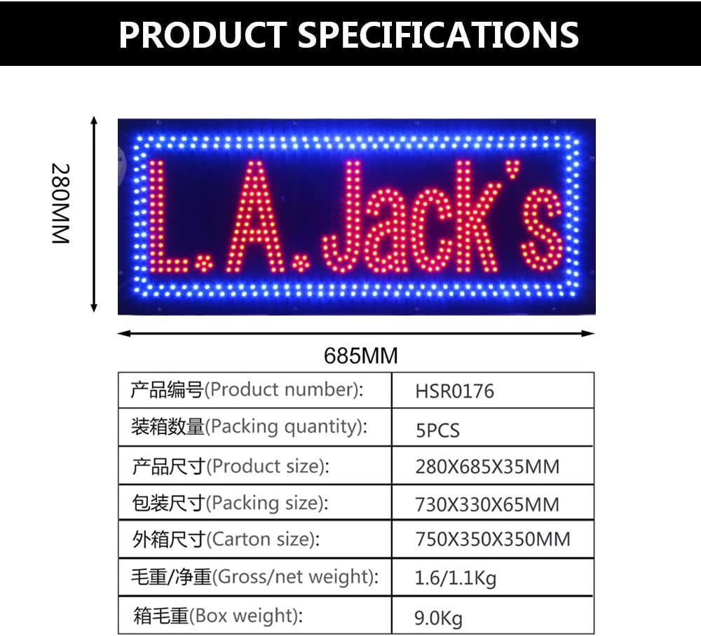 LED L.A. Jack’s Sign for Business, Super Bright LED Open Sign for Business, Electric Advertising Display Sign for Shop Store Storefront Window Home Decor.