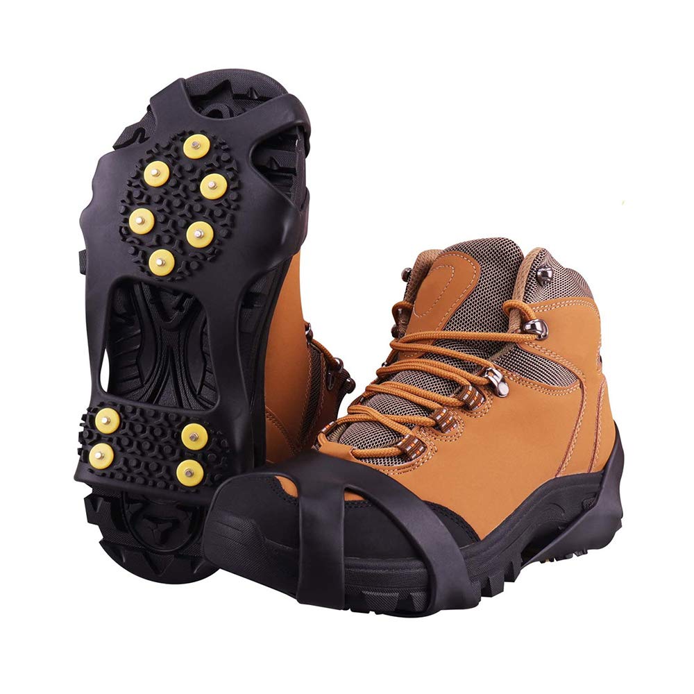 FJSCIce Cleats, Ice Grippers Traction Cleats Shoes and Boots Rubber Snow Shoe Spikes Crampons with 20 Steel Studs Cleats Prevent Outdoor Activities From Wrestling Large 38-42