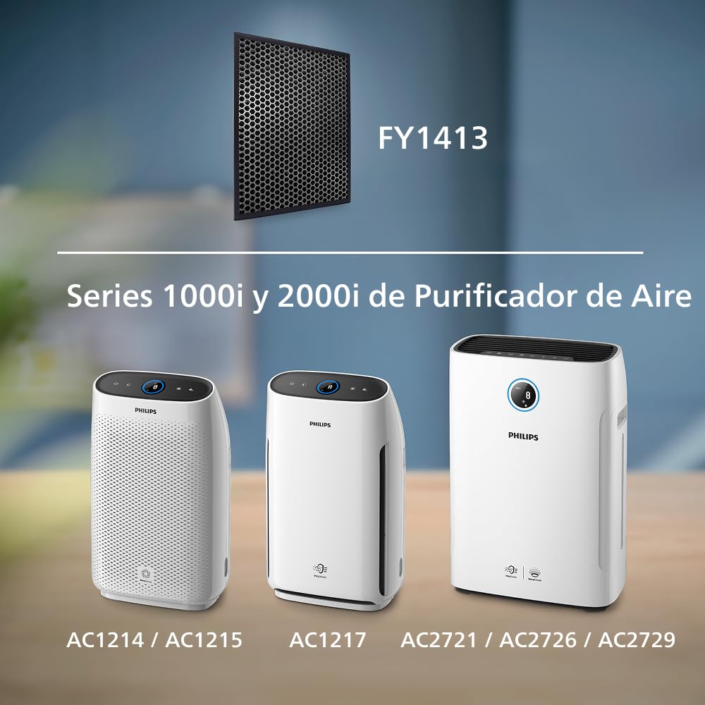 Philips Filtro de Repuesto Original para Purificador y Humidificador 2 en 1 Series 1000i y 2000i AC1214/AC1215, AC1217, AC2721/AC2726/AC2729, Carbón Activo, 12 Meses, Negro/Blanco (FY1413/30)