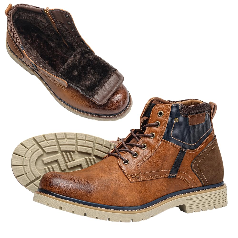 Harssidanzar Bottes de combat pour homme,à lacets style motard chaudes pour temps froid KM317EU