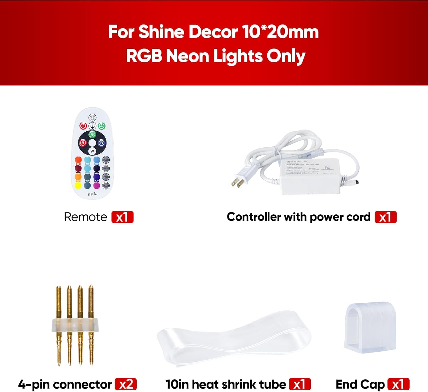 Shine Decor Controller with Remote, Power Supply for 10mm W x 20mm H LED RGB Neon Rope Lights Only
