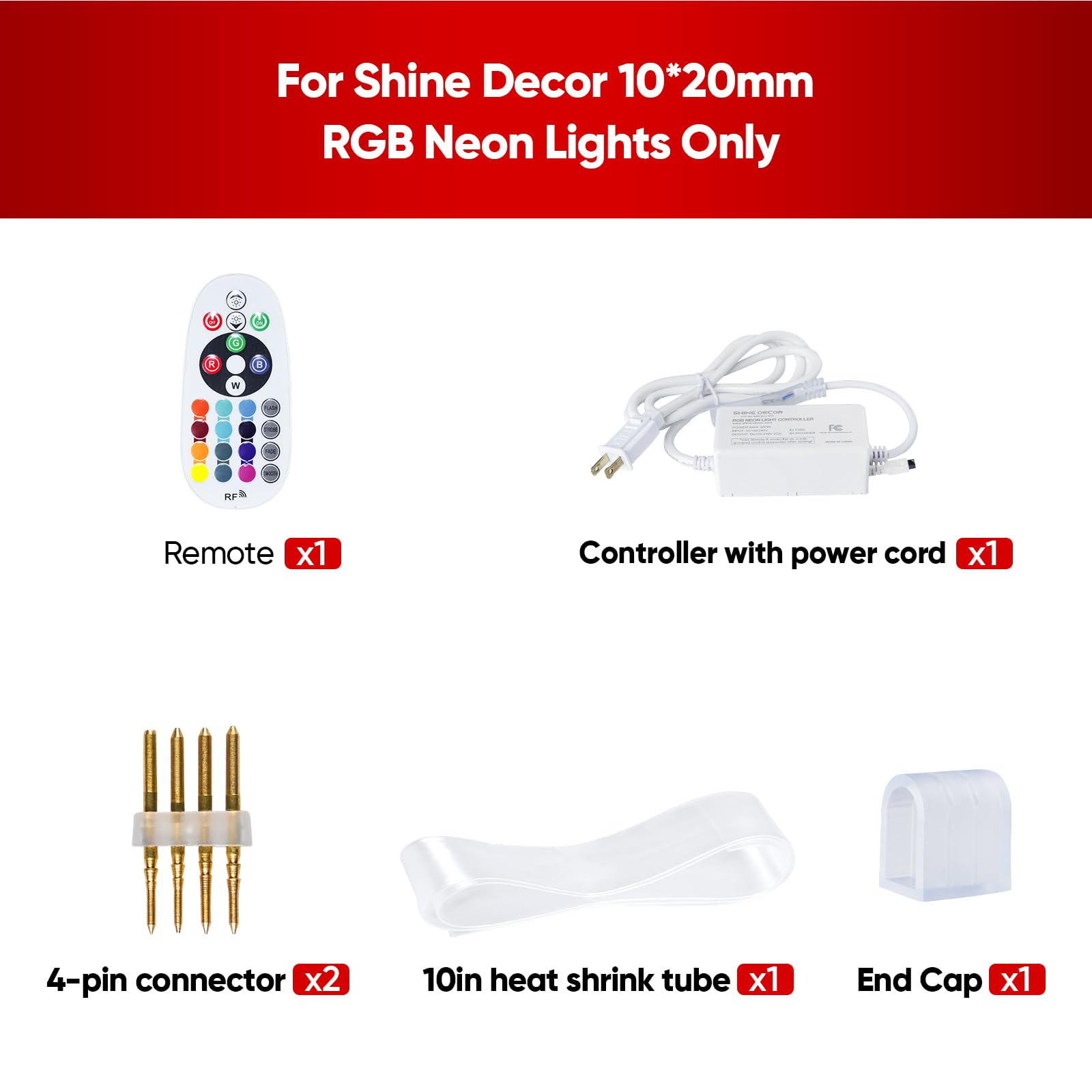 Shine Decor Controller con telecomando, alimentatore per 10 mm W x 20 mm H LED RGB Neon Rope Lights Solo