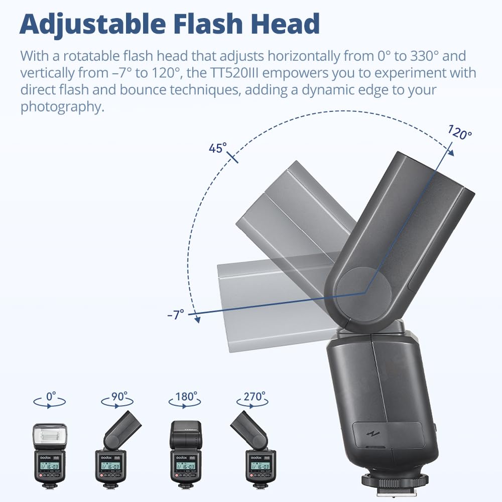 GODOX TT520 III Flash Speedlite universel déclencheur sans fil GN33 433 MHz, modes S1/S2, 8 niveaux de puissance, Canon, Nikon, Pentax