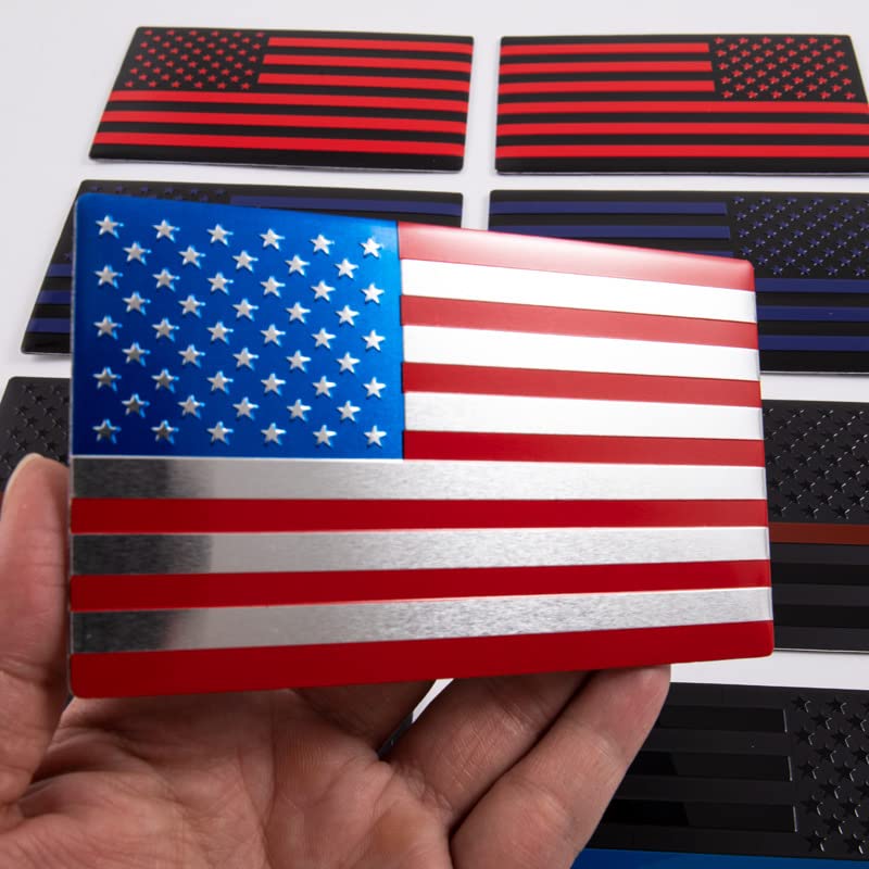 Image of XMUINT Metal American Flag Emblem, 2 Packs 5 inch USA Car Military Patriotic Sticker, Alloy Bumper Fender Door Window Trunk Engine Hood Decal for Car Truck SUV Matte Black Blue Line